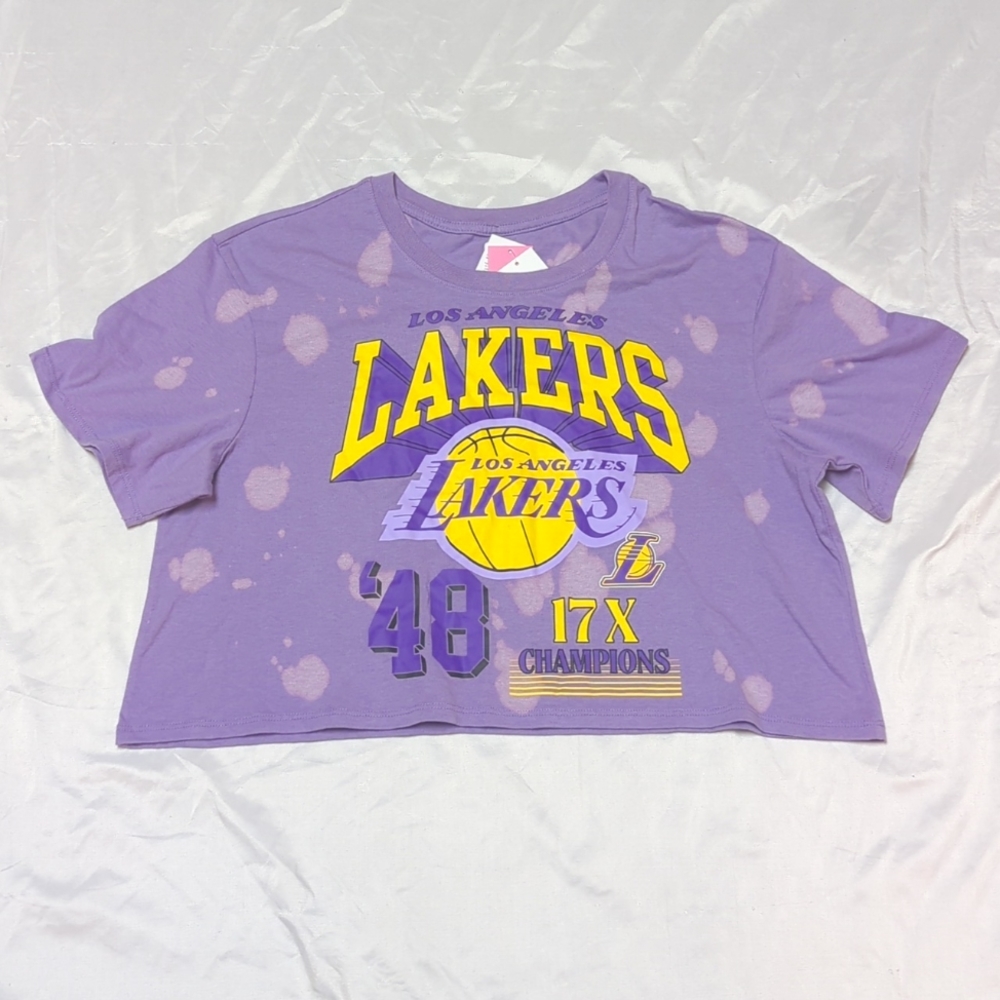 NBA‎ Los Angeles Lakers Cropped Short Sleeve Bleach-Dye Graphic T-Shirt